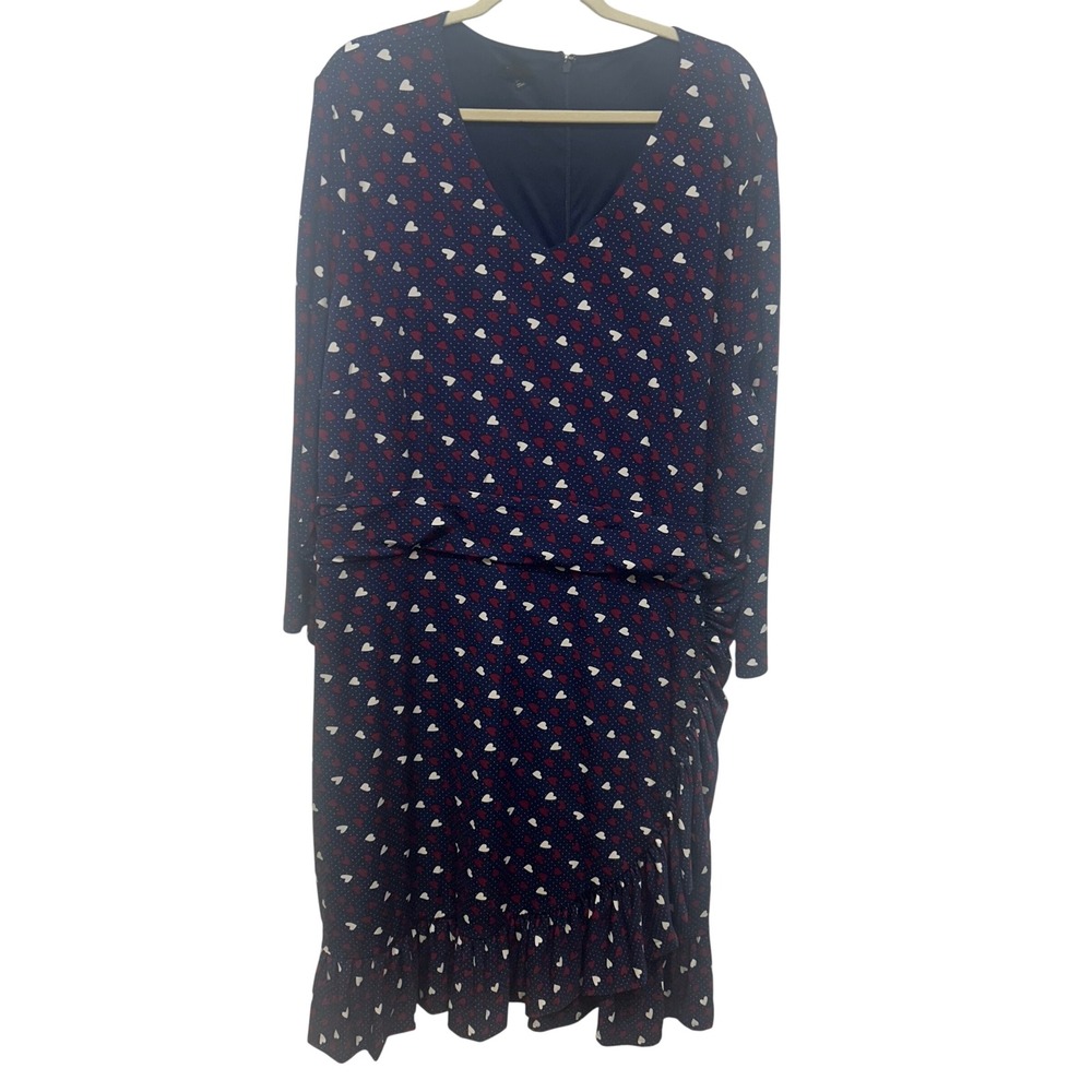 Talbots Plus Navy Heart Dot Ruffle Wrap Dress Size 24W